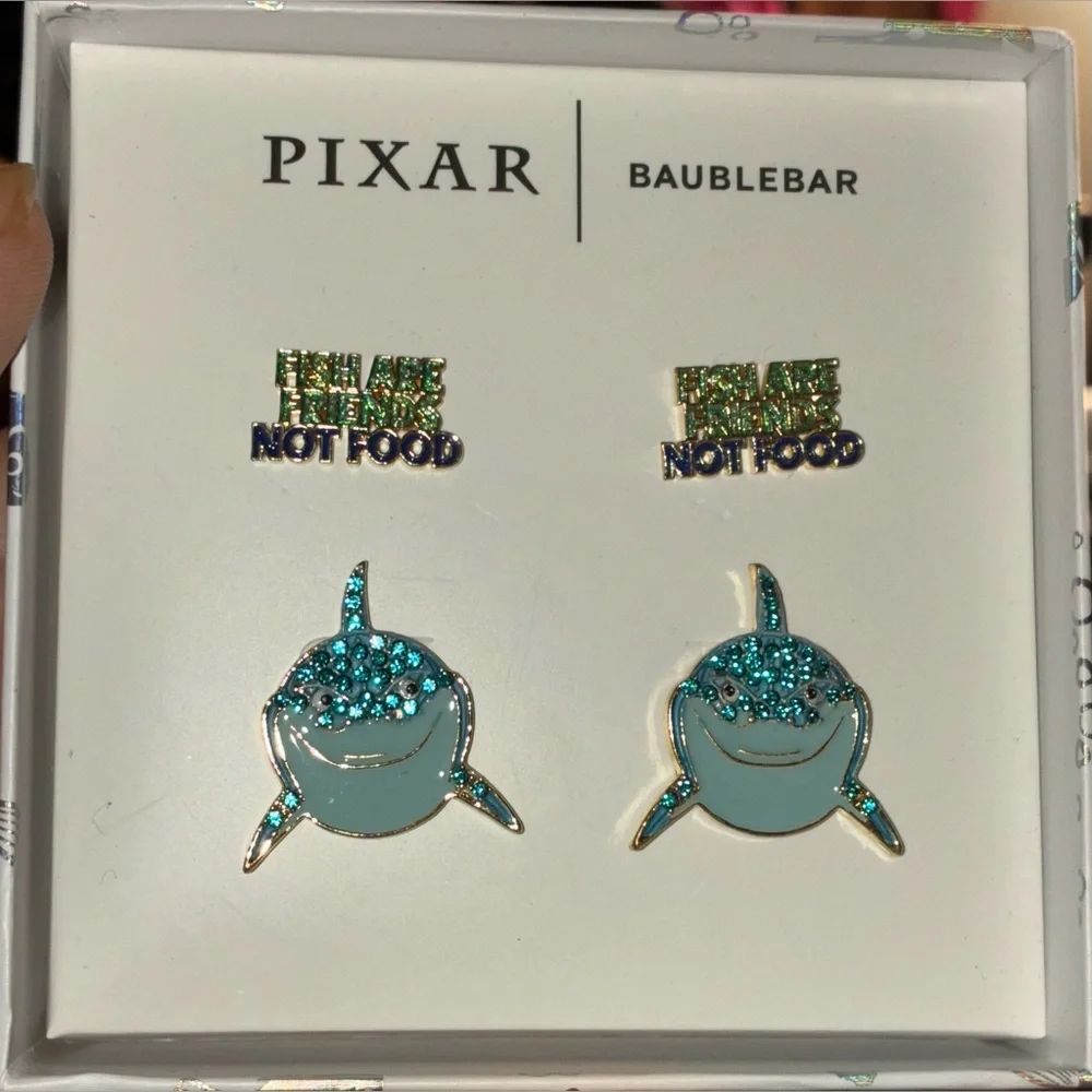 DISNEY PIXAR Finding Nemo Enamel Glitter Shark Fish Two 2 Pair Earrings NEW NWT